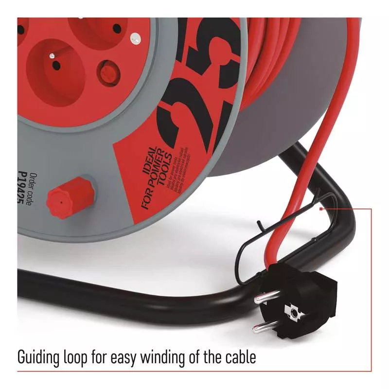 Kabel na bubnu prodlužovací 25 m, 4 zásuvky, červený PVC 230V EMOS 1908042501