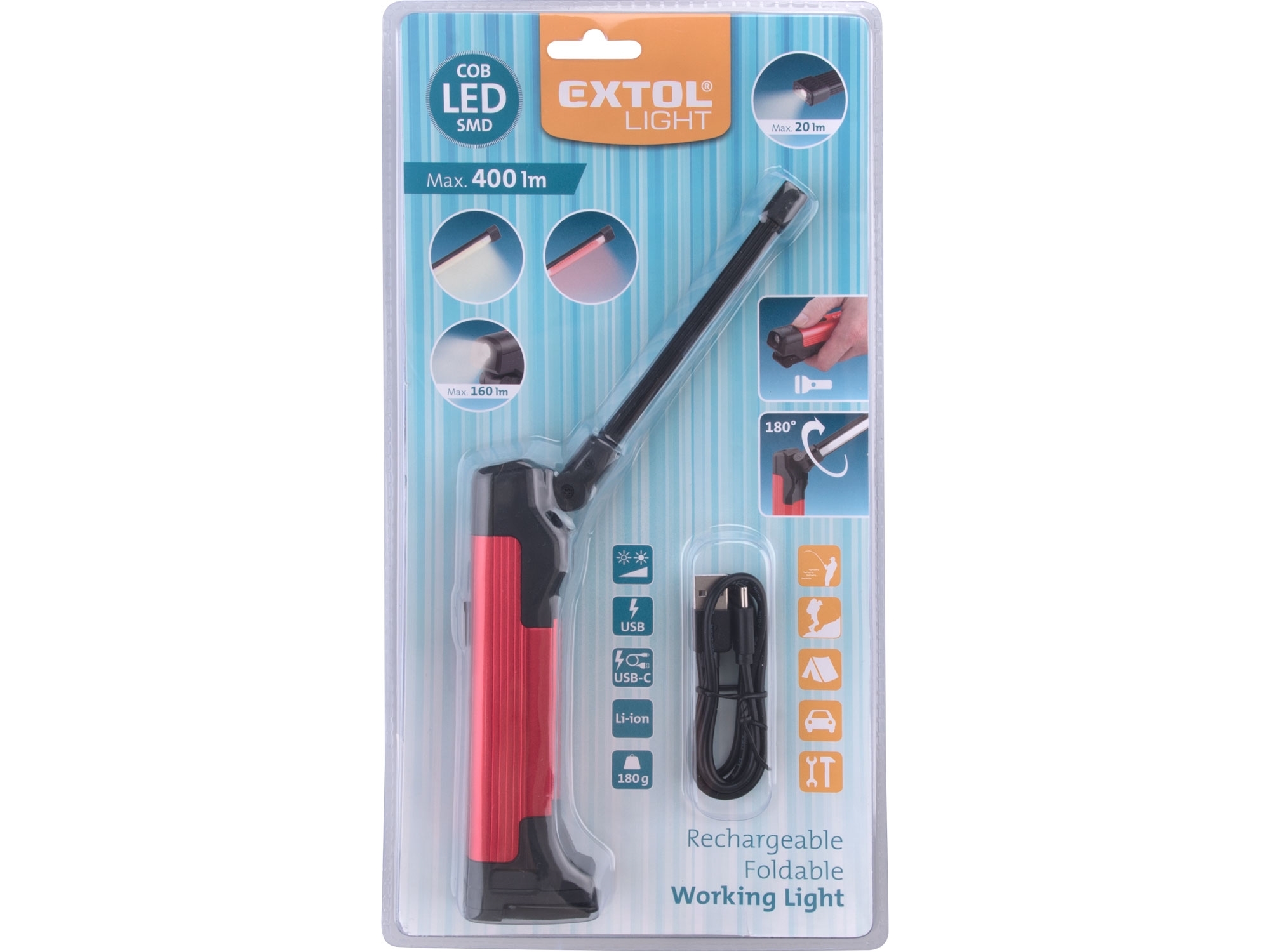 Světlo pracovní, multifunkční, 400lm, USB nabíjení EXTOL LIGHT 43145