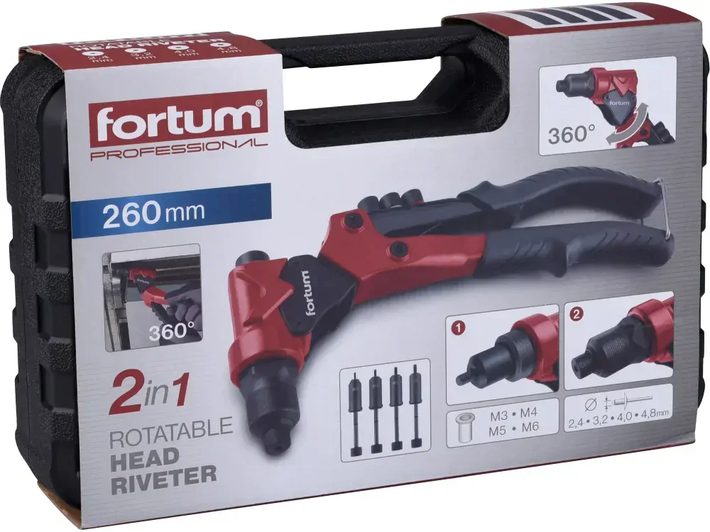 Kleště nýtovací s otočnou hlavou COMBO, pro nýt. matice M3-M6 a trhací nýty 2,4-4,8mm