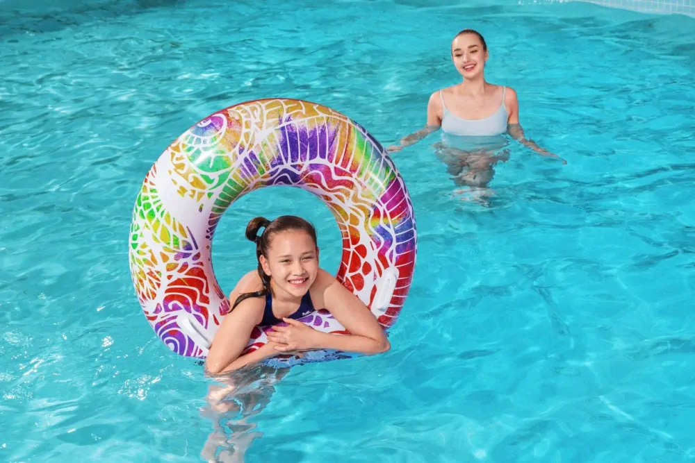 Nafukovací kruh s úchyty - léto, 2 barvy, průměr 91cm Bestway 36084