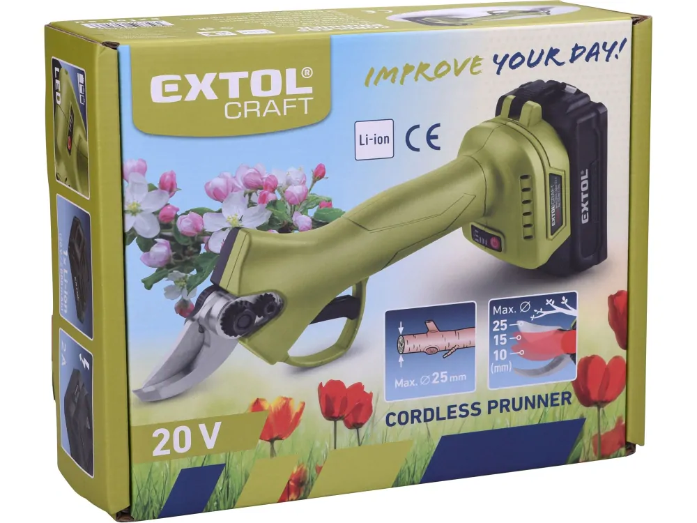 Nůžky zahradní aku, brushless, 20V Li-ion, 2Ah EXTOL CRAFT 402456