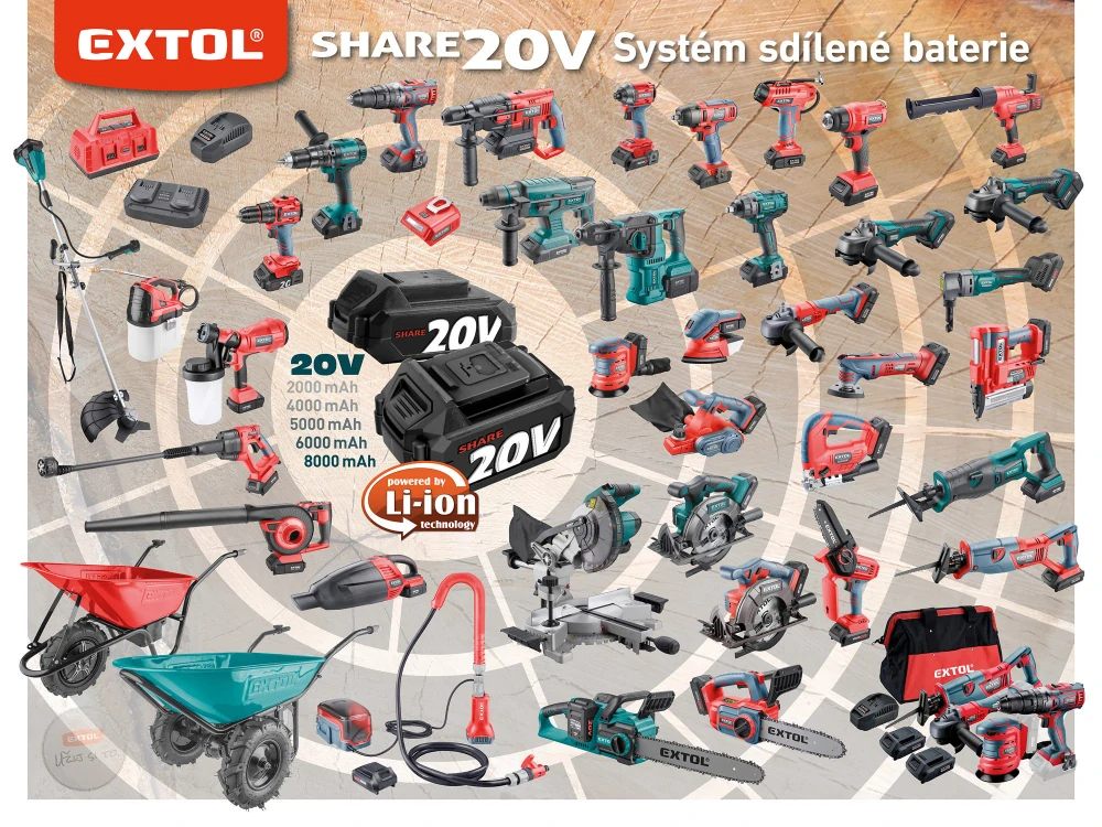 Vrtací šroubovák aku s příklepem SHARE20V brushless EXTOL PREMIUM 8891807