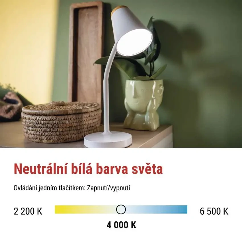 LED stolní lampa EMOS TARA bílá 4,5W – neutrální bílá (Z7641W)