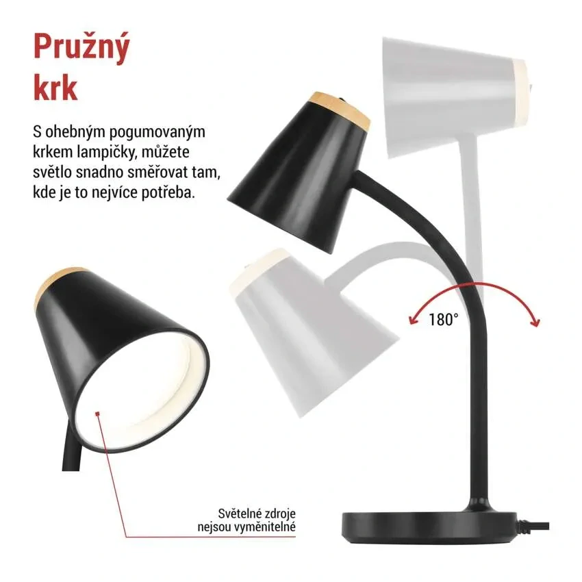 LED stolní lampa EMOS TARA černá 4,5W – neutrální bílá (Z7641B)