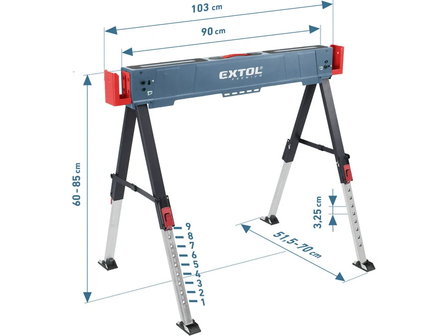 Stavební koza skládací EXTOL PREMIUM 8859999 – 550 kg, výška 60–85 cm, 1 ks