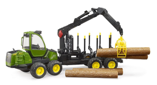 BRUDER 2133 Zelený traktor John Deere 1210E lesní traktor s kládami