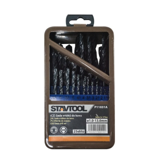 Sada vrtáků do kovu HSS kovový obal 1-13mm 25 dílů Stavtool P11031A