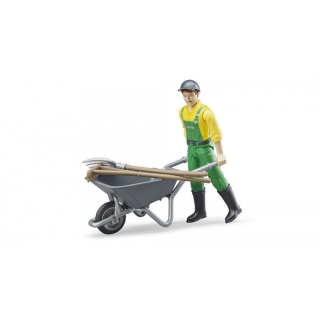 BRUDER 62610 Figurka zemědělec s kolečkem a příslušenstvím