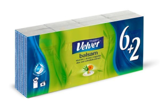 Velvet papírové kapesníčky Balsam 4vrstvé 6+2ks