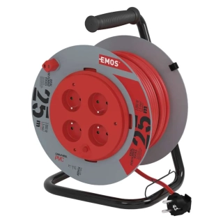 EMOS prodlužovací kabel na bubnu 25 m 4 zásuvky černý PVC 230V/1,5mm2 1908042510