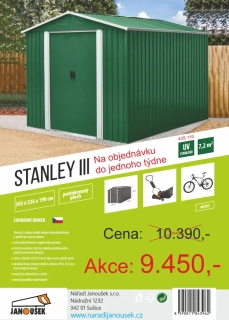 Domek STANLEY III zahradní PZ zelený 7,2m2 3x2,4x1,9m