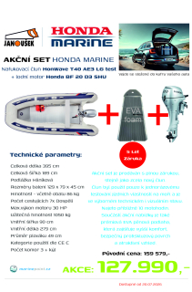 Honda Marine HonWave T 40 AE3 LG EVA foam ŠEDÁ + lodní motor BF 20 D3 SHU AKCE Testovací model cca 10 motohodin