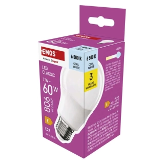 Žárovka LED A60 7W (60W) Classic E27 studená bílá 806 lm EMOS 1525733121