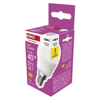 Žárovka LED Mini Globe 4,2W Classic E14 neutrální bílá 4000K EMOS ZQ1E23