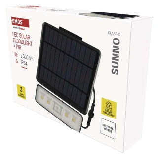 Solární LED reflektor SUNNO s pohybovým čidlem 1300LM IP54 NW, černý, neutrální bílá EMOS 1552112000
