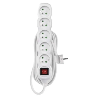 Prodlužovací kabel 5 m, 5 zásuvek s vypínačem bílý PVC 1,5 mm2 EMOS 1902150508