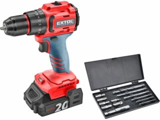 Vrtací šroubovák aku s příklepem SHARE20V brushless 2×2Ah EXTOL PREMIUM 8891806