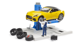 BRUDER 62112 Autoservis, roadster a mechanik, zdviž BR62112