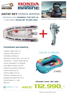 Honda Marine HonWave T 40 AE3 LG Nafukovací člun + lodní motor BF 10 DK2 SHU AKCE