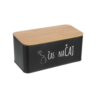 Dóza plech/bambus 20,3x10,3x9cm Čas na čaj BLACK