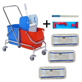 Úklidový vozík DOUBLE VAK 2x25l + FLIPPER Mop sestava se 3mi návleky 40cm