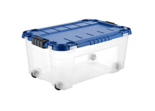 Úložný box 4UP s víkem a kolečky 40l transparent/modrá