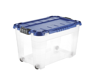 Úložný box 4UP s víkem a kolečky 60l transparent/modrá