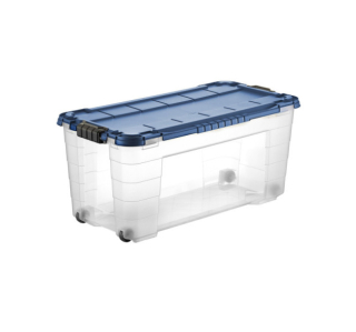 Úložný box 4UP s víkem a kolečky 80l transparent/modrá