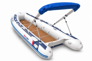Honda HonWave T40 AE3 LG + motor Honda BF20 D3 SHU – EVA podlaha Light Brown / Black – modrá stříška bimini