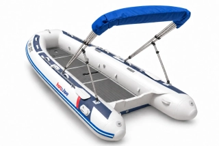 Honda HonWave T40 AE3 LG + motor Honda BF20 D3 SHU – EVA podlaha Storm Grey / Black – modrá stříška bimini