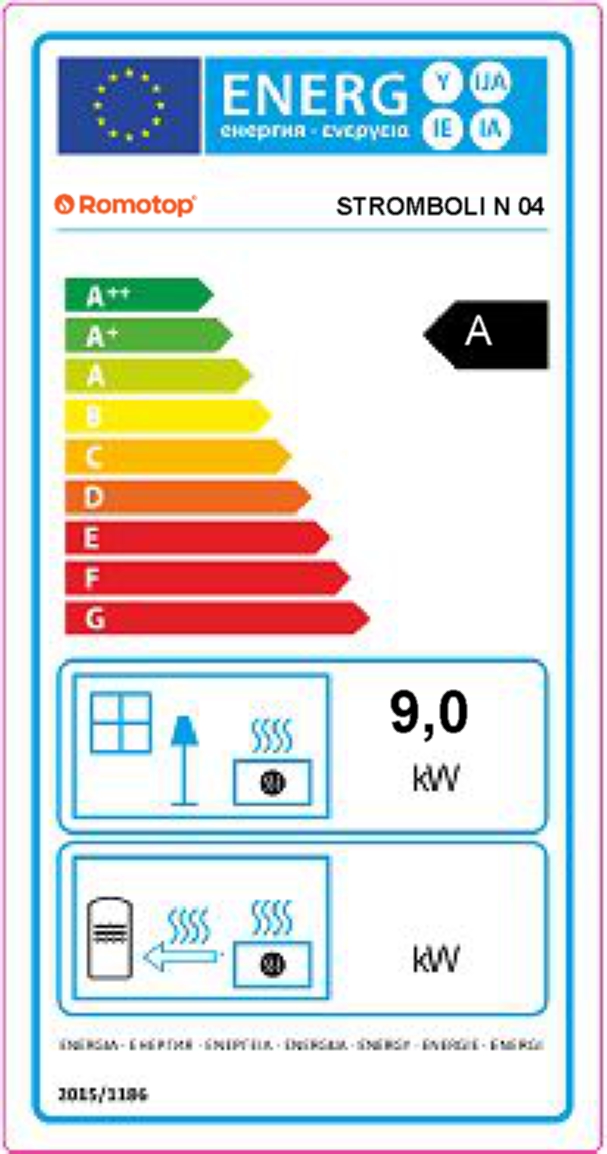 Romotop STROMBOLI N04 pískovec krbová kamna - energetický štítek